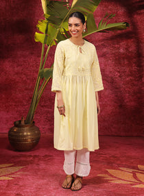 Side view of Chandni Butter Embroidered Crinkled Viscose Georgette Designer Dress by Lakshita, highlighting the embroidery.