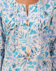 Fida Turquoise Cotton Linen Printed Kurta for Women