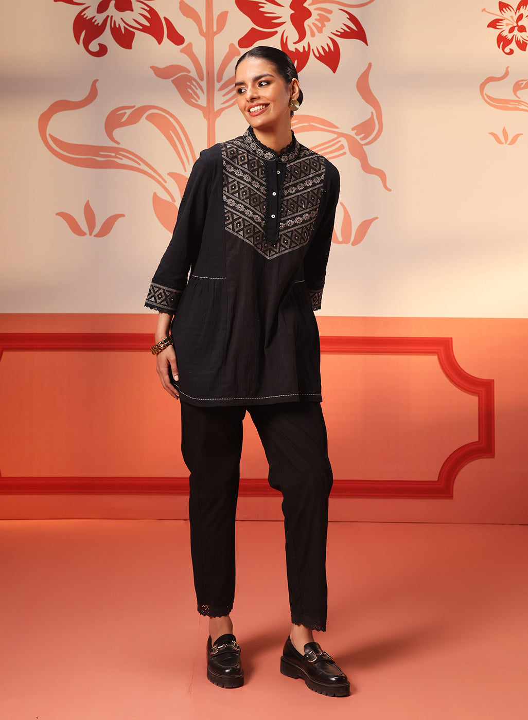 Meerab Black Embroidered Cotton Top for Women