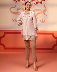 Malika Salmon Pink Embroidered Crinkled Crepe Long Shirt for Women