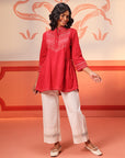 Meerab Red Embroidered Cotton Top for Women