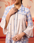 Masakali Ivory with Blue Embroidered Schiffli Shirt for Women