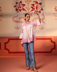 Masakali Ivory with Fuchsia Pink Embroidered Schiffli Shirt for Women