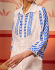 Ghazal Ivory Cotton Jacquard Embroidered Tunic Set for Women