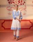 Ghazal Ivory Cotton Jacquard Embroidered Tunic Set for Women