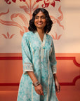 Alayna Blue Embroidered Cotton Linen Designer Kurta Set From Lakshita