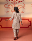 Misbah Basil Mushroom Grey Printed Cotton Linen Kurta Set for Women