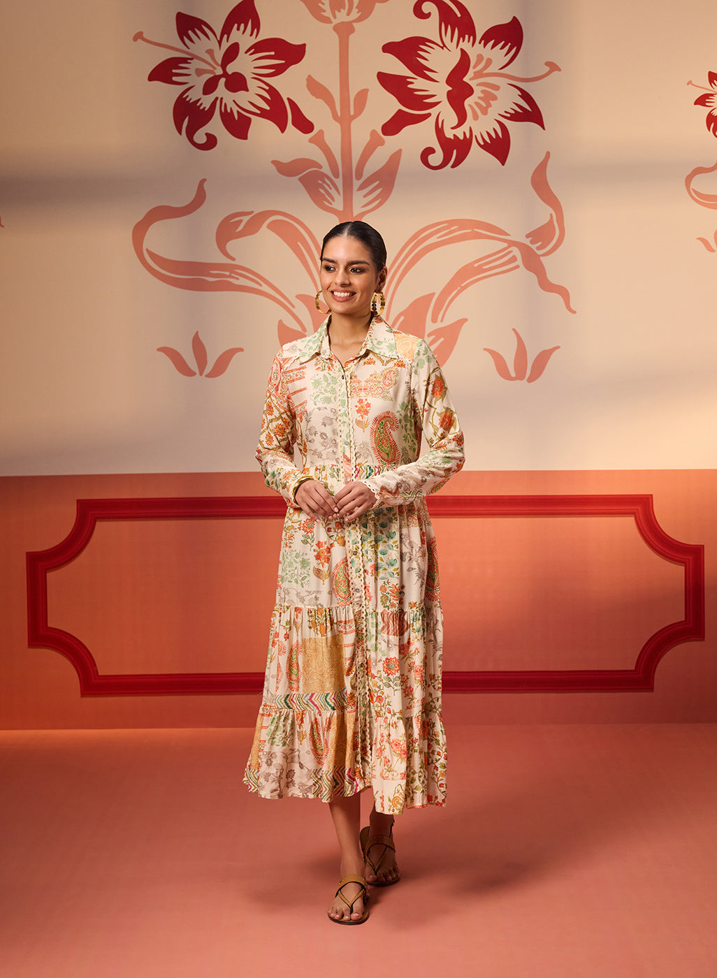 Rang Ivory Printed Viscose Silk Designer Dress for Women