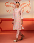 Haya Light Pink Printed Cotton Linen Tunic Set for Women