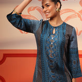 Laiba Dark Teal Printed Kurta for Women