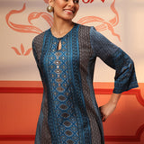 Laiba Dark Teal Printed Kurta for Women