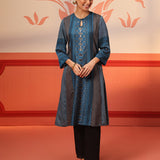 Laiba Dark Teal Printed Kurta for Women