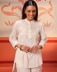Safia Ivory Embroidered Georgette Top for Women
