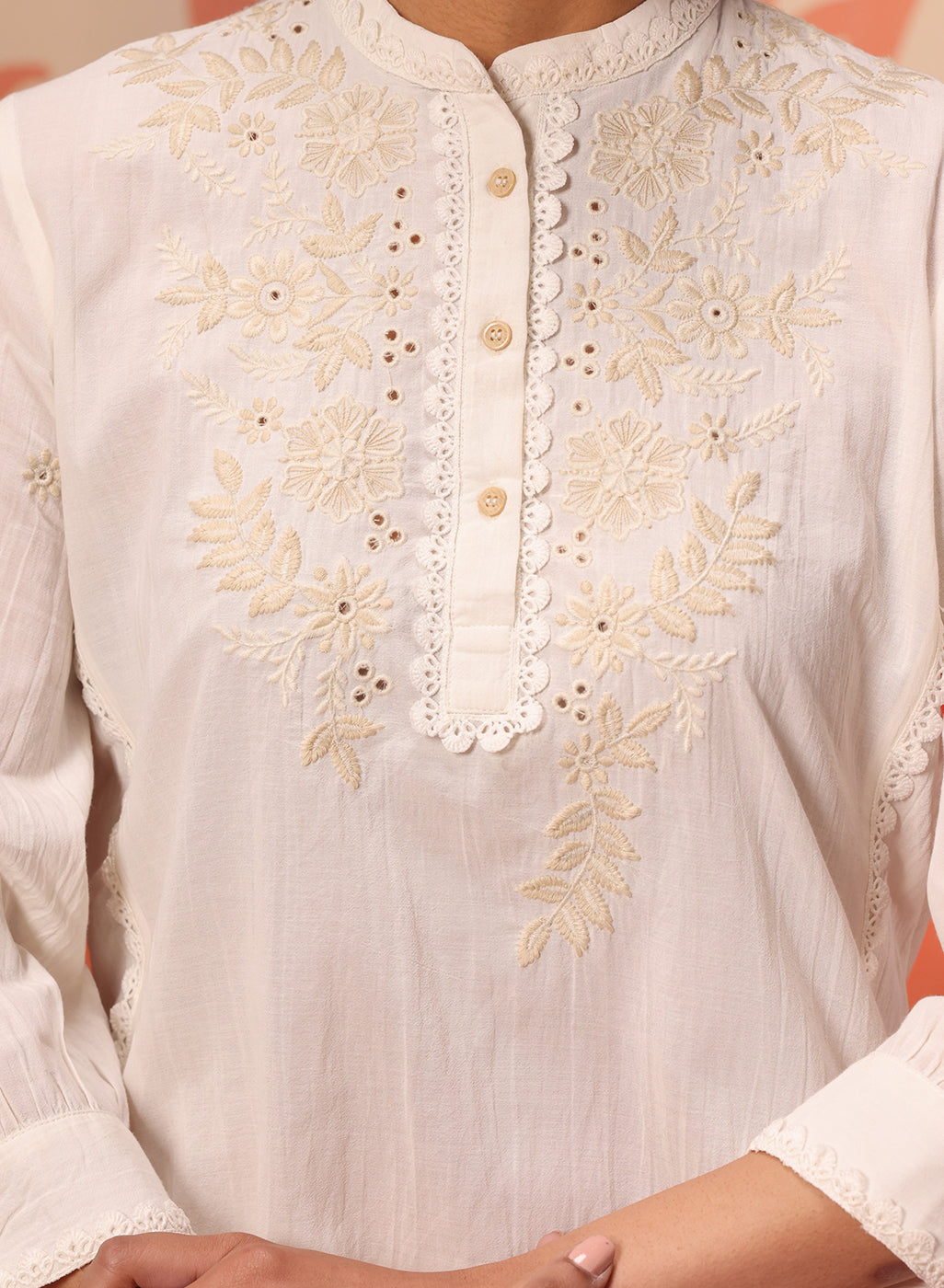 Safia Ivory Embroidered Georgette Top for Women
