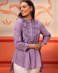 Safia Mauve Embroidered Georgette Top for Women