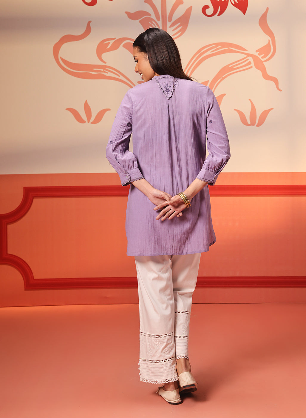Safia Mauve Embroidered Georgette Top for Women