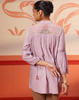 Faya Lavender Crinkled Crepe Embroidered Top for Women