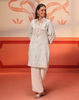 Hayaat Powder Blue Embroidered Cotton Linen Tunic for Women