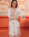 Zariya Powder Blue Embroidered Cotton Linen Designer Kurta for Women