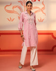 Hayaat Turkish Rose Pink Embroidered Cotton Linen Tunic for Women