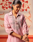 Hayaat Turkish Rose Pink Embroidered Cotton Linen Tunic for Women