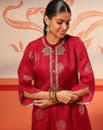 Rumi Cherry Red Printed Tunic Set for Women