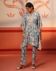 Mahin Smokey Blue Printed Kaftan Kurta Set for Women