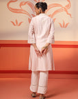 Hiba Salmon Pink Embroidered Cotton Linen Kurta for Women