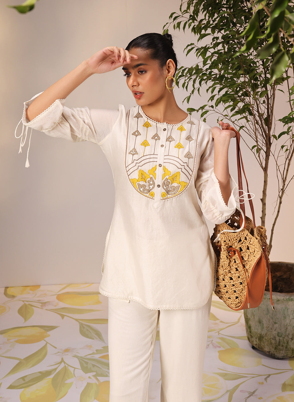 Aleena Ivory Embroidered Chanderi Top for Women
