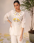 Aleena Ivory Embroidered Chanderi Top for Women