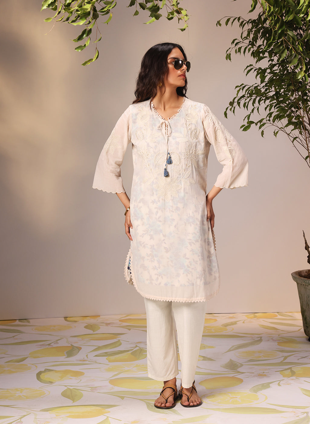 Daanya Turquoise Embroidered Crinkled Georgette Designer Kurta for Women