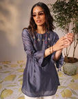 Aleena Iron Grey Embroidered Chanderi Top for Women