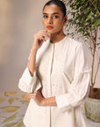 Nudrat Ivory Embroidered Cotton Long Shirt for Women