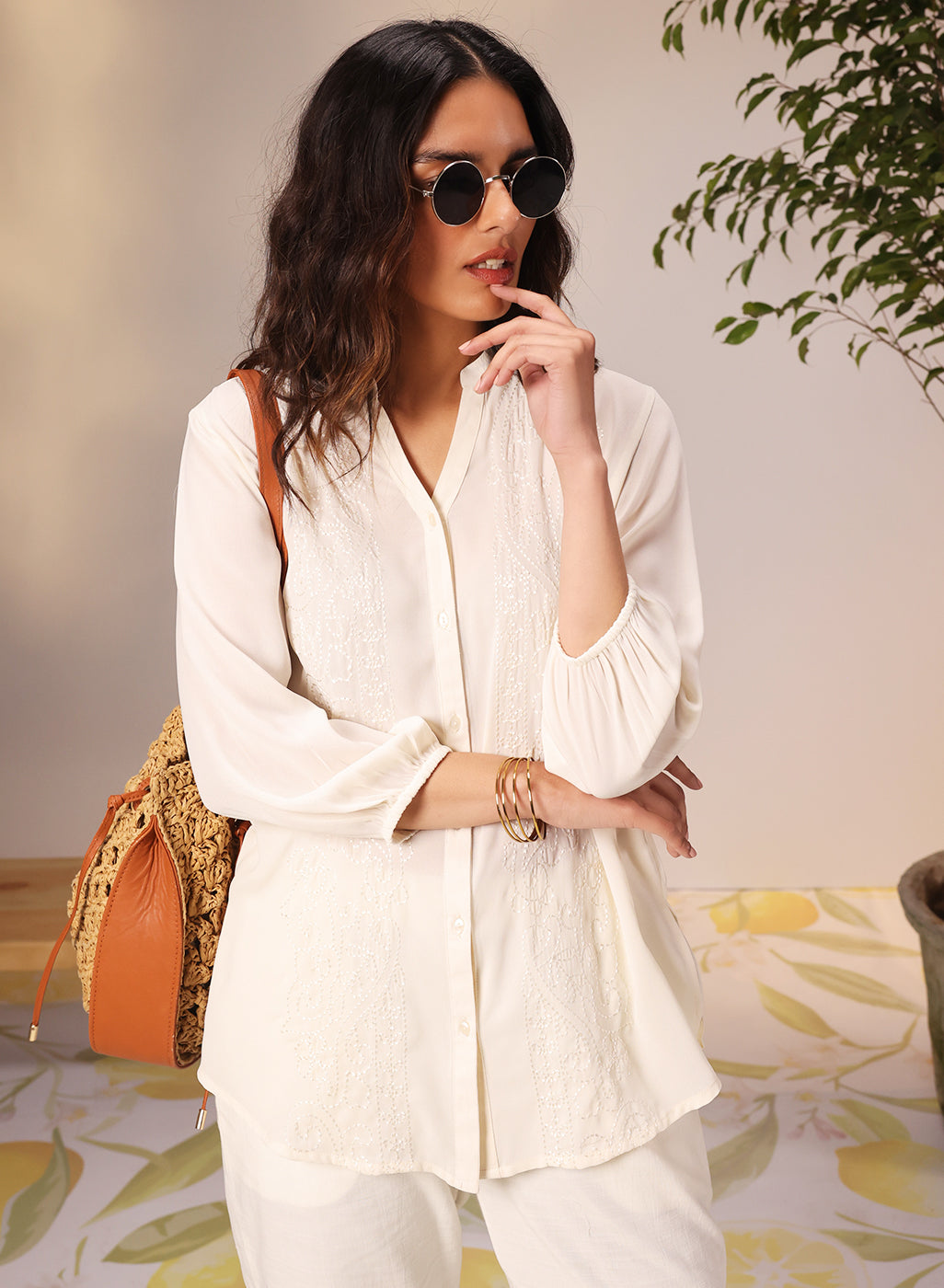 Ameera Ivory Embroidered Georgette Shirt From Lakshita