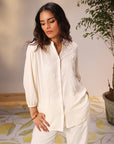 Ameera Ivory Embroidered Georgette Shirt for Women