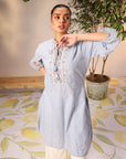Nighat Blue Chambray Embroidered Kurti for Women