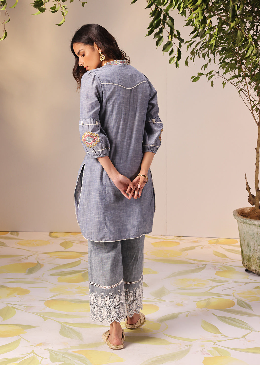 Nighat Blue Denim Embroidered Kurti for Women