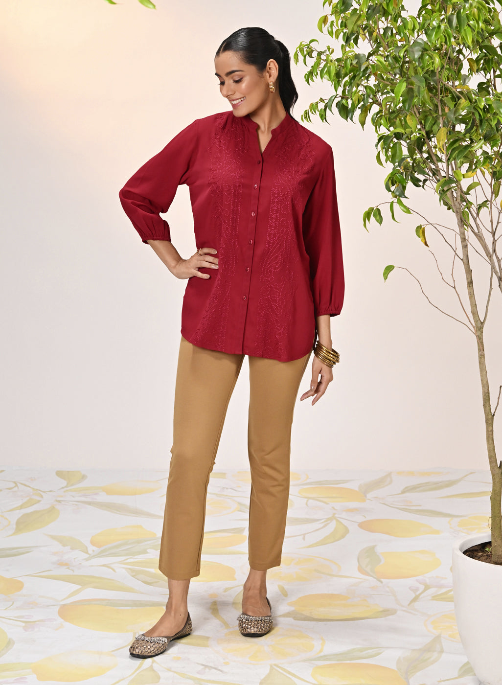 Ameera Red Embroidered Georgette Shirt From Lakshita