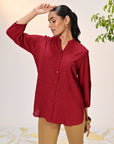 Front View of Ameera Red Embroidered Georgette Shirt