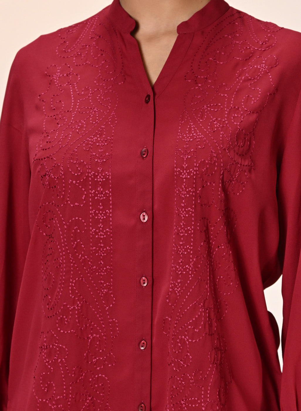 Everyday Essentials Ameera Red Embroidered Georgette Shirt