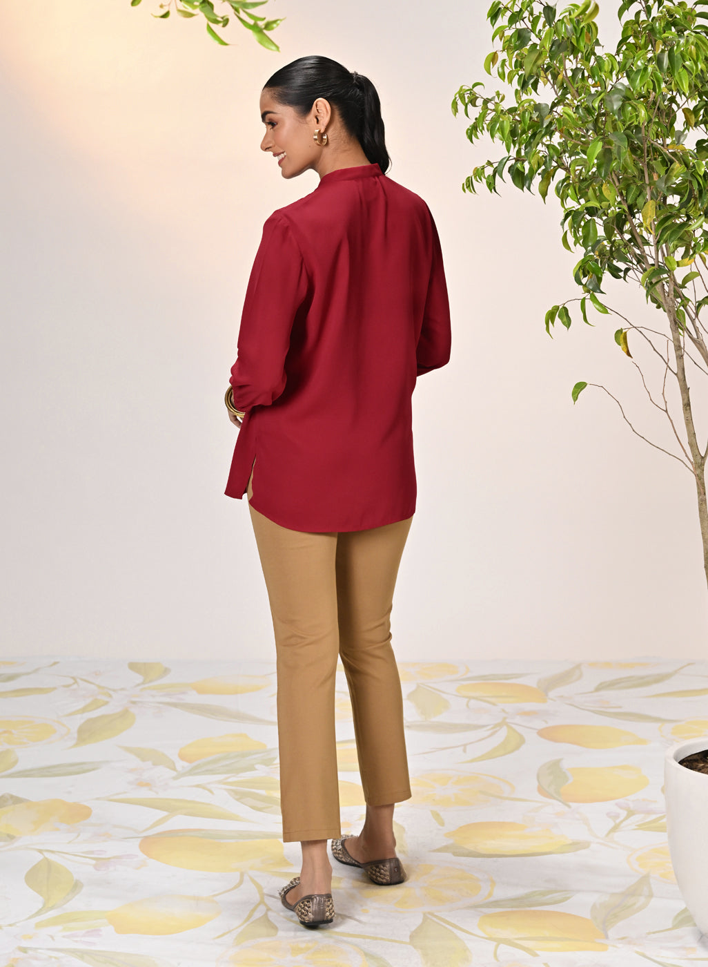 Back View of Ameera Red Embroidered Georgette Shirt