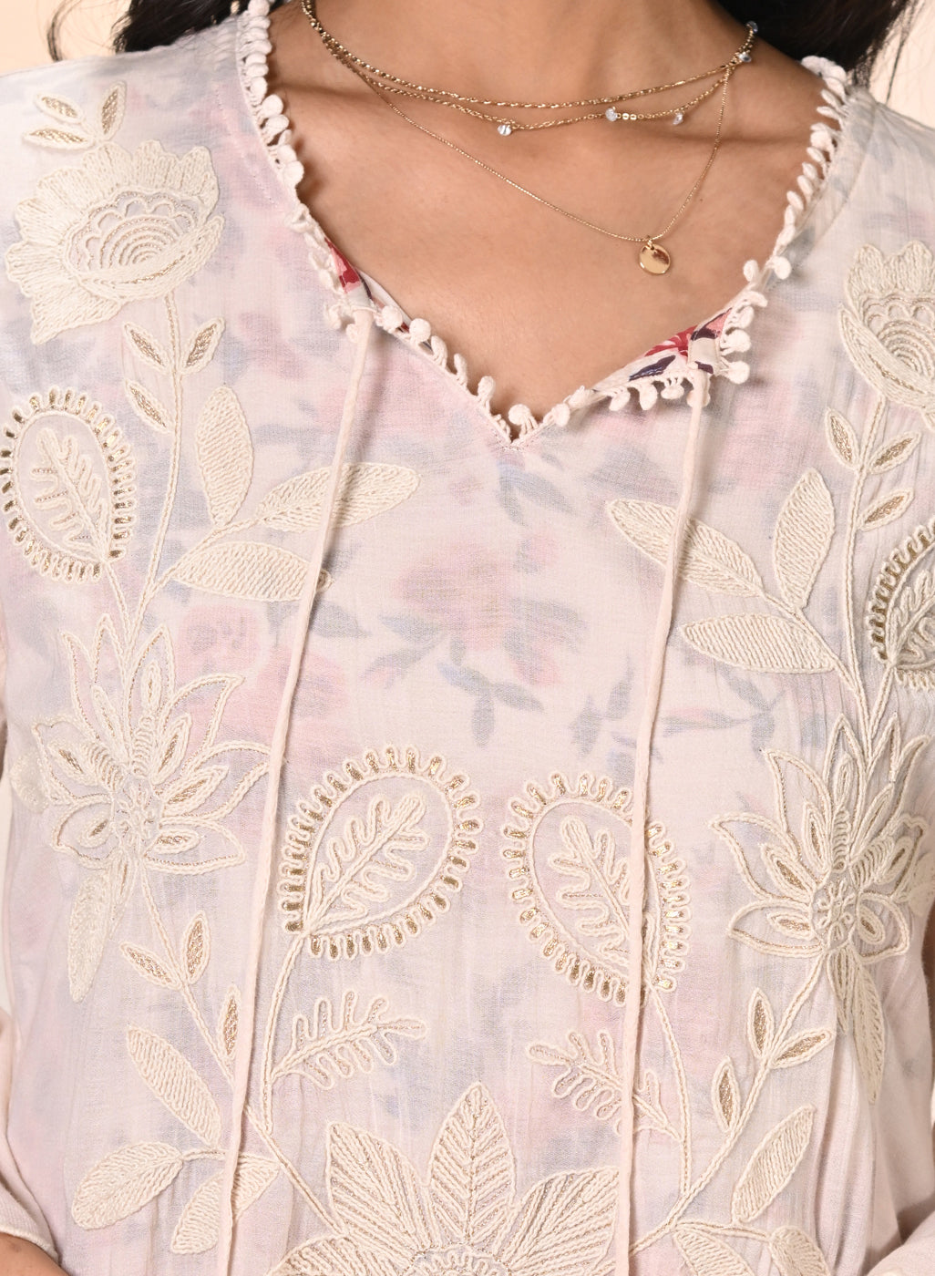 Daanya Misty Rose Embroidered Crinkled Georgette Designer Kurta for Women