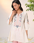 Naaznin Ivory Embroidered Striped Cotton Top for Women