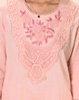 Amara Salmon Pink Embroidered Cotton Kurta Set for Women