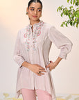 Maha Misty Rose Embroidered Crinkled Crepe Shirt for Women