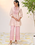 Yumna Pink Embroidered Schiffli Tunic for Women