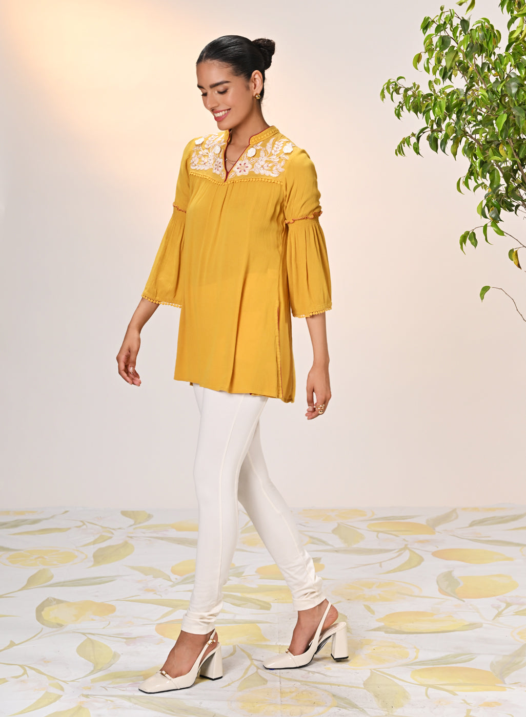 Rifa Sunshine Embroidered Crinkled Crepe Top for Women