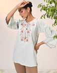 Elnaz Powder Blue Embroidered Top for Women