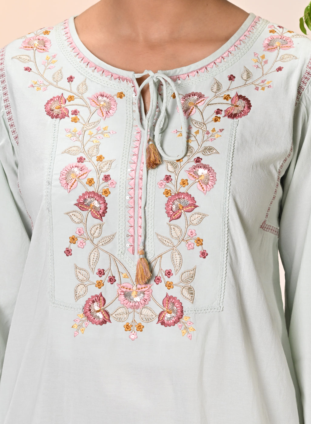 Elnaz Powder Blue Embroidered Top for Women