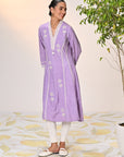 Zainab Mauve Embroidered Cotton Linen Indo-western Dress for Women